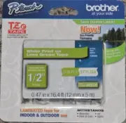 P-Touch Brother GENUINE TZe-MQG35 1/2" WHITE PRINT on GREEN TAPE