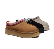 AUSTRALIAN SHEPHERD® UGG Slippers Sheepskin Wool Ankle Platform Tazzy Ventus - Black / AU Ladies 7 / AU Men 5 / EU 38