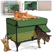 Elevated Base Heated Cat House - Insulated Outdoor Cat Shelter with Two Exits - Cat House for Outside Winter with Safe Escape Door & Magnetic Lock, Weatherproof for Outdoor Cat - Feral Cat 68*19*12cm