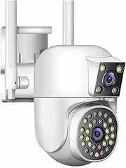 6K 12MP WiFi Outdoor Camera 3 Lens 3 Screens Ai Motion Tracking PTZ 4K Video Camera Security Surveillance Camera(US Plug,8MP Camera)