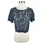 Forever 21 Black Crochet Lace Cropped Blouse Size Medium Fairycore Feminine