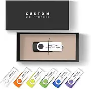 Custom USB Flash Drive, 50 Pack Personalized Swivel Thumb Drive USB 2.0 Memory Stick Pen Drive, Ideal for Business Events, Corporate Gifts and Promotional Giveaways (64 GB,with Gift Box)