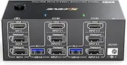 KVM Switch 3 Monitors 2 Computers 8K@60Hz 4K@144Hz, 2 Displayport + HDMI USB3.0 KVM Switch Triple Monitor with 4 USB 3.0 Port for Keyboard Mouse, Wired Remote,Power Adapter and 5 Cables Included
