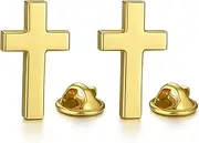 [COOLMETALJACKET] Set of Two Christian Cross Gold Lapel Pins Laser Engraved on Back Catholic Jesus Pin 3D Gold Religious Pin Brooch Pin Brooch for Women Men Unique Zinc, Unique, Zinc