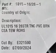 Sequel Wire #16awg/26x30T Boat Cable BC-5W2 Hook-Up/Lead Wire 1015 Brown /100ft