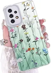 [CASBST] Case for Samsung Galaxy A53 5G, Cute Floral Color Design Pattern Suitable for Women Girls Protective Shockproof Slim Feather Yarn Style Phone Cover for Samsung A53 (Rattan Flower/Green)