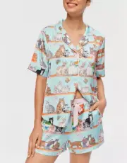 PETER ALEXANDER KAREN MABON CATS POLY SATIN SHORTIE SET PJ TOP SHORTS XL RRP$129