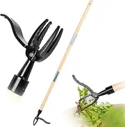 CHONYI Weed Puller Tool, Stand Up Heavy Iron Board with Iron Rest, y Duty Weed Remover Tool, Foot Platform Design Wooden 45 Inches Long Handle 4 Claw Steel Head Weeder Tool Garden