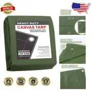Water Resistant 8'x10' Canvas Tarpaulin with Strong Grommets - Multi-Purpose Use