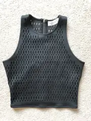 New Abercrombie & Fitch Women Holey Black Sleeveless Lined Crop Top Tank Large L