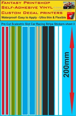 SCALEXTRIC SLOT CAR DECALS TRANSFERS Pre Cut STICKERS RACING STRIPES sheet 3