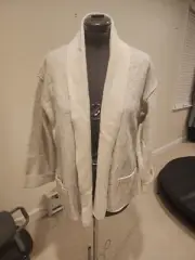 Chico's Women's Size 0 Wool Cardigan Ivory & Silver With Front Pockets