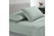 Bianca Heston 300TC Cotton Percale Flat Fitted Sheet Pillowcase Sage