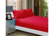 Super Soft Super King Size Bed Fitted Sheet & 2 Pillowcases Set Red
