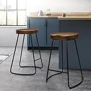 ALFORDSON Bar Stools 2pcs Kitchen Barstools Counter Wooden Stool with Footrest 65cm Dark Wood Tractor Vintage Dining Chairs Home Bar Dining Room Funiture
