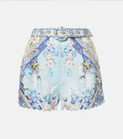[Camilla] Camilla Belted floral linen shorts AU 12 blue