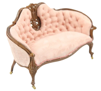 Dolls House American Pink Victorian Sofa JBM Walnut Living Room Furniture 1:12