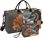 [XYMZR] Large Travel Duffel Bag Owl Flowers Butterfly Sports Tote Gym Bags, Shoulder Weekender Overnight Bags for Women Men, Carry On Luggage with Toiletry Bag, Multi-Colored, Artistic