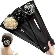 3 Pieces Hair Bun Maker for Twister, Big Camellia Flower Flexible Donut Bun, Twist Hair Tie, Lazy Curler Clips, Hair Styling Accessories for Women Girls (Black, One size)