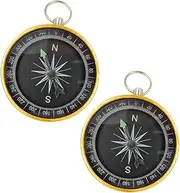 1 Pair Compass Keychain Small Compass Outdoor Climbing Compass Mini Compass Backpack Pendant Keychain Compass Hiking Survival Camping Compass Compass Aluminum Alloy Golden
