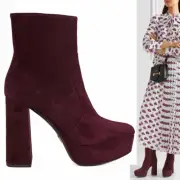 sz 38.5 NEW $975 PRADA Wine Red Suede Chunky HIGH HEEL PLATFORM ANKLE BOOTS NIB