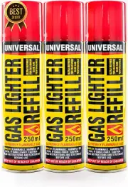 3PC Home Master Butane Gas Lighter Refill 250ml, Quick Refill, Nozzle
