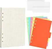 80 Sheets A5 Refillable Paper, Ring Binder Inserts A5 with 5 Dividers, 2 Envelope Pockets, 6 Holes Refill Paper A5, Lined Paper Perforated for Notebook, Planner, Diary, Painter, 100gsm (80 Sheets)
