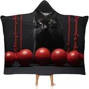 Red Black Cat Cloak Hooded Blanket, Arctic Velvet Hooded Blanket for Adult Sofa Warm Blanket Throw Hooded Cloak Air Conditioning Nap Blanket Xmas,40"x50"