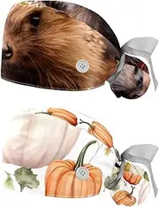 [YTYVAGT] 2-Pc,Nurse Scrub Caps,Scrub Hats with Buttons and Cotton Sweatband,Cute Animal Pattern
