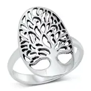 Tree of Life Statement Ring 925 Sterling Silver 24mm Size 5-10