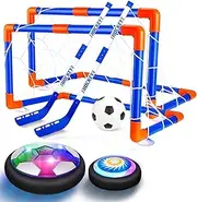 UPAUS Hover Soccer Hockey Ball Set, USB Rechargeable Air Soccer with Led Light, Floating Soccer Ball with Foam Bumper for Indoor Outdoor Sports Ball Game, Football Toy with 2 Goals for Boy Girl