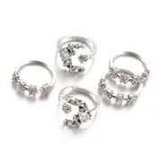 4SET Fashion Ring Sets Bohemian Finger Ring Simple Moon Star Knuckle Rings for Women