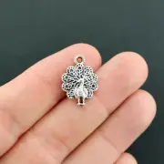 BULK 50 Peacock Charms Antique Silver Tone - SC373