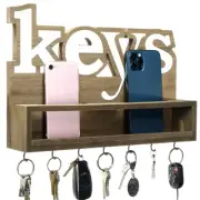 Rustic Keys Wall Mounted Hanging Entryway Organizer with 4 Hooks. 13" x 9" Us...