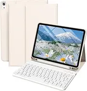 [KVTVOU] for iPad Air 11 inch 7th/6th M3/M2 (2025/2024), Air 5th/4th Generation Case with Keyboard 10.9"(2022/2020), Detachable Wireless Bluetooth Thin & Light with Left Side Pencil Holder, Cream White
