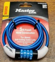 Master Lock Preset Word Combination 5' x 1/4" Self Coiling Cable Bike Bicycle