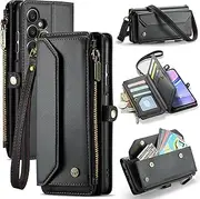 [ELEPIK] for Galaxy A35 Case, Adjustable Crossbody Wallet Case with Card Holder, Kickstand [RFID Blocking] [Crossbody & Wrist Strap] Leather Magnetic Phone Case for Samsung Galaxy A35, Black