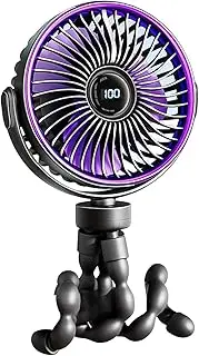 Pram Fan, 5 Speeds Portable Clip On Fan, 3000 Mah Battery Operated Stroller Fan, Mini Personal Desk Fan, Rechargeable Clooing Fan, Tripod Clip On Fan For Outdoor Camping Golf Cart Stroller Home Office