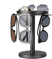 [Generic] Glasses Stand - Sunglasses Holder | Stainless Steel Glasses Holder With Tray | Glasses Storage | Multiple Eyewear Storage For Tabletop, Nightstand And Home Decor