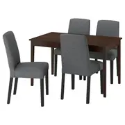 NÄSINGE / BERGMUND table and 4 chairs, dark brown stained beech veener/Gunnared medium grey black, 130/190x80 cm