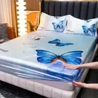 Ice Fitted Sheet Satin Bed Sheet for Double Bed Butterfly Printed Bed Cover