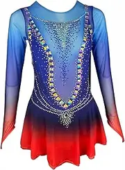 [Zagitova] Ice Figure Skating Dress for Girls with Shiny Rhinestone Women Gradient Handmade Competition Dance Outfit