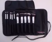 professional black 10pcs kabuki brush set with brush case roll.