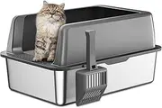 Zarler Extra Large Stainless Steel Litter Box with Lid, XXL 61 L x 40.6W x 30.5H CM Metal Litter Boxes for Big Cats with High Sided, Dark Grey (Non-Sticky, Easy to Clean, Anti-Urine Leakage)