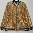 Torrid Plus Size 3X 22-24 Sequin Bomber Jacket Gold Striped Trim