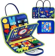 Lenamos Toddler Busy Board Montessori Toys for 3-6 Year Old, Sensory Board with Buckles Educational Activities for Learning Fine Motor Skills, Gifts for Girls Boys, Travel Toys for Airplane Car