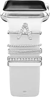 1 Set Decorative Ring Loops Compatible for Apple Watch Silicone Bands 38mm 40mm 41mm 42mm 44mm 45mm 49mm, Metal Diamond Charms Accessories for iWatch 8 7 6 5 4 3 2 1 SE Ultra Bracelet(No Watch Strap)