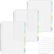 3 Set of 24 Pack A4 Plastic Sleeves Binder Index Dividers Pocket Dividers for 2/3/4 Ring Binder with 8 Tabs，Clear Plastic Sheet Protectors Paper Organizer for School Home Office