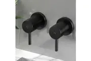Cefito Basin Twin Tap Wall Round Brass Faucet Shower Bathtub Black