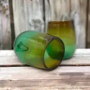 Elegant Hand Blown Stemless Wine Glass | Brown & Green (12 oz)